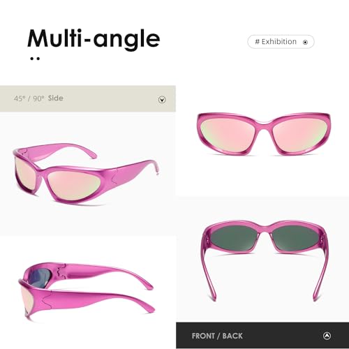 kimorn Y2K Wrap Around Polarized Sunglasses Womens men Swift Oval Fashion Sport Shades Sun Glasses K1273 (Pink) - Image 5