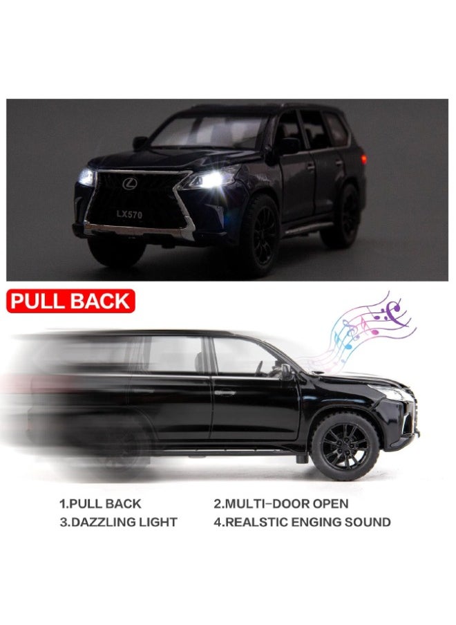 موديل كار 1:32 سبيكة تحصيل LEXUS LX570 لعبة نموذج سيارة، دييكاست سبائك الزنك LX570 التراجع لعبة سيارة قابلة للتجميع، صوت وضوء سحب نموذج سيارة للأطفال صبي فتاة هدية 16 سم * 6 سم * 7 سم  - Image 3
