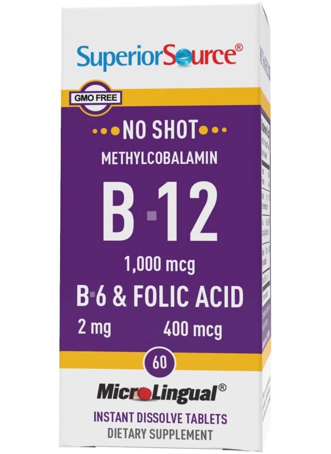 Superior Source No Shot Vitamin B-12 Methylcobalamin 1000 mcg, B-6 & Folic Acid 400 mcg - Supports Brain & Heart Health - Aids Natural Energy Levels - 60 Sublingual Dissolving Tablets  - Image 5