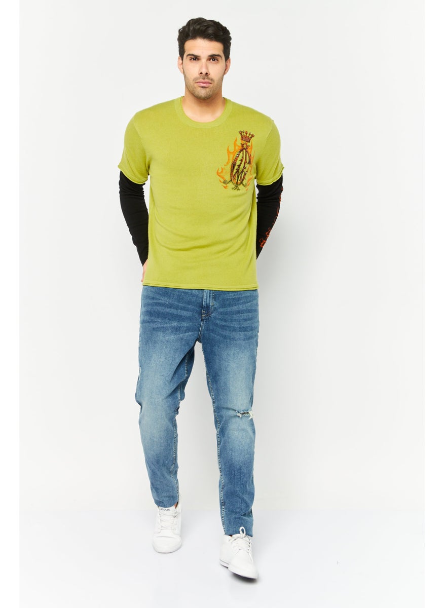 CHRISTIAN AUDIGIER Men Round Neck Brand Logo Long Sleeve Sweater, Green  - Image 2