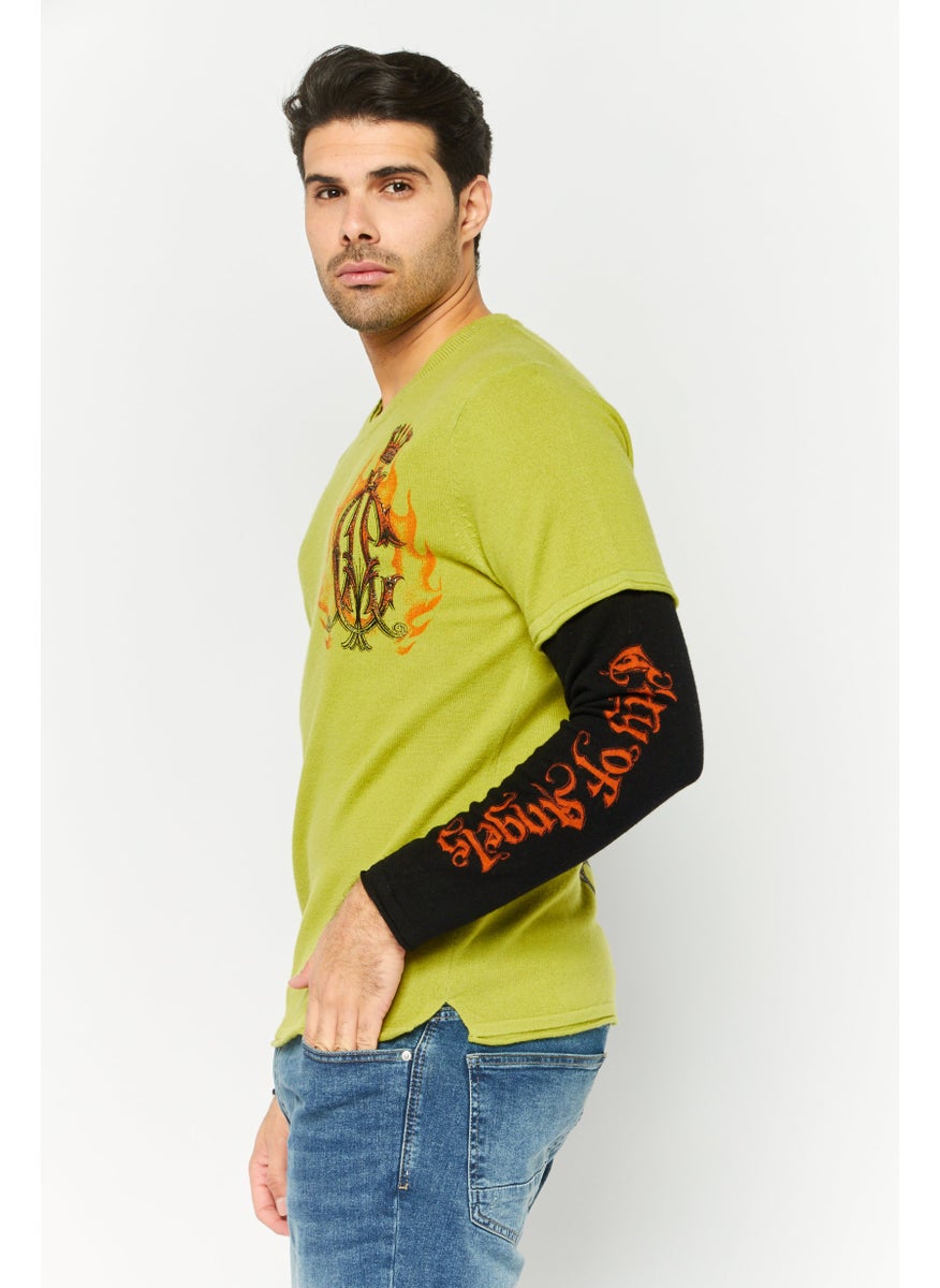 CHRISTIAN AUDIGIER Men Round Neck Brand Logo Long Sleeve Sweater, Green  - Image 3