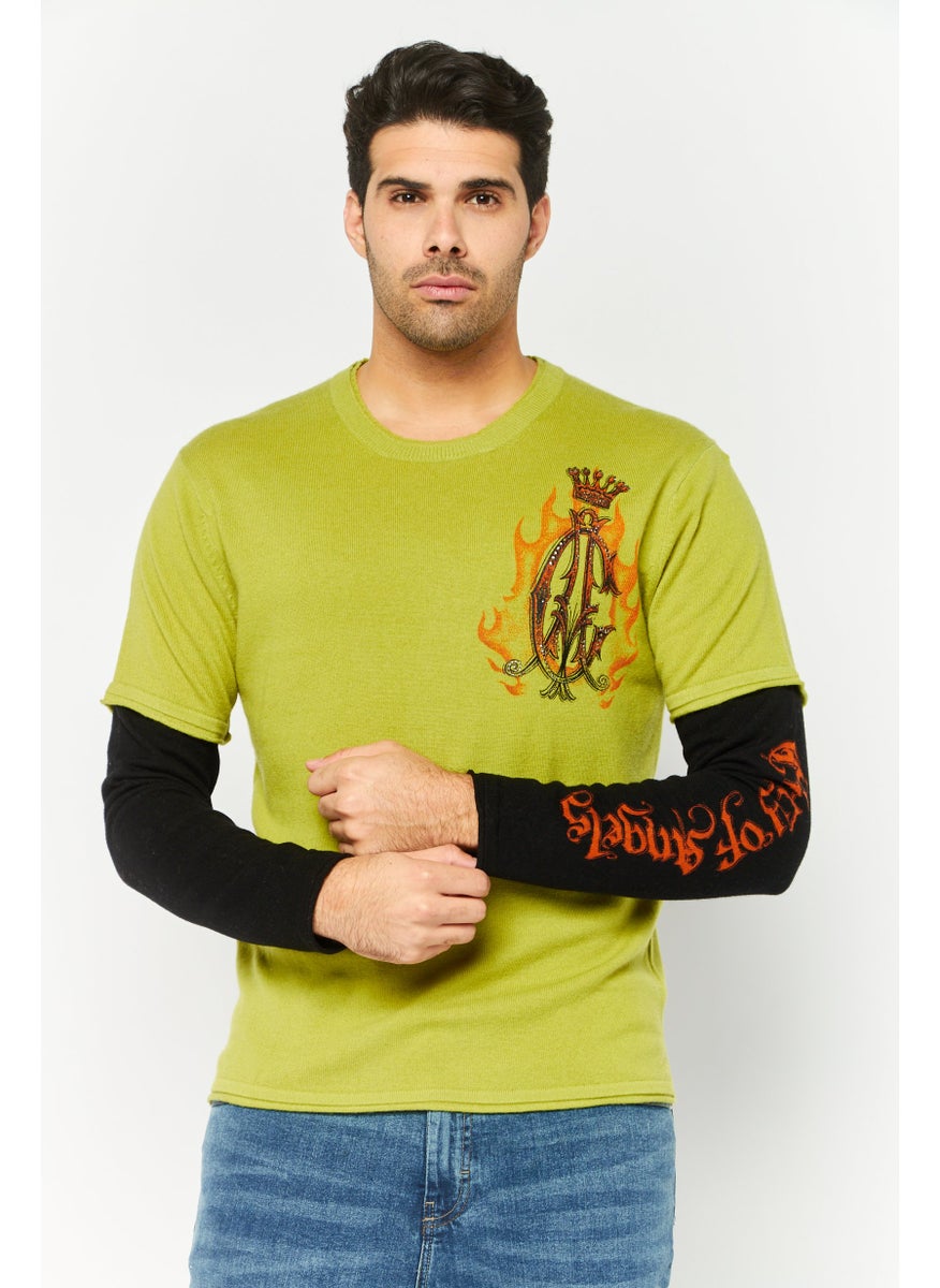 CHRISTIAN AUDIGIER Men Round Neck Brand Logo Long Sleeve Sweater, Green  - Image 1