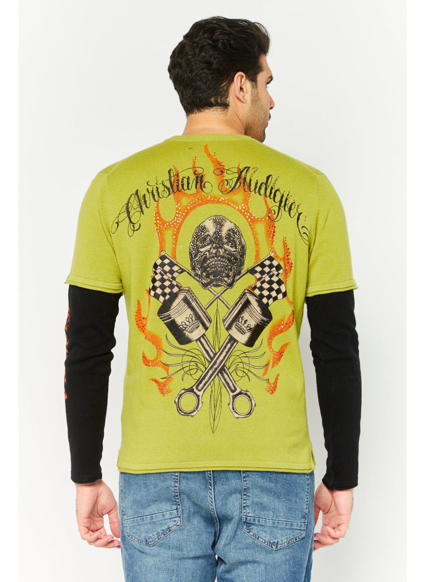 CHRISTIAN AUDIGIER Men Round Neck Brand Logo Long Sleeve Sweater, Green  - Image 4