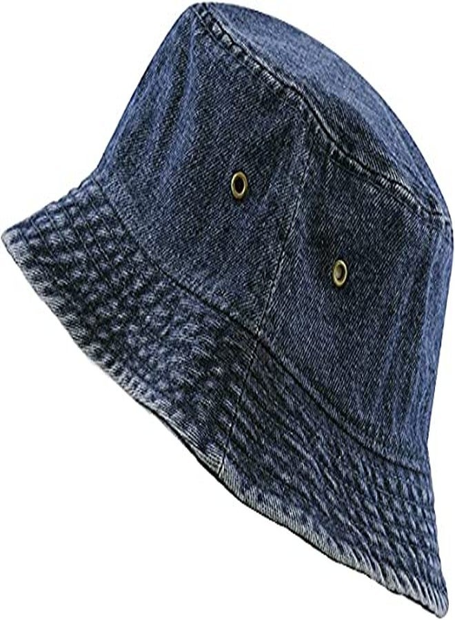 V3E قبعة دلو من قماش الدنيم للنساء والفتيات من V3E مصنوعة من القطن بنسبة 100%، مناسبة لصيد الأسماك والرحلات الصيفية - (أزرق) - Image 1