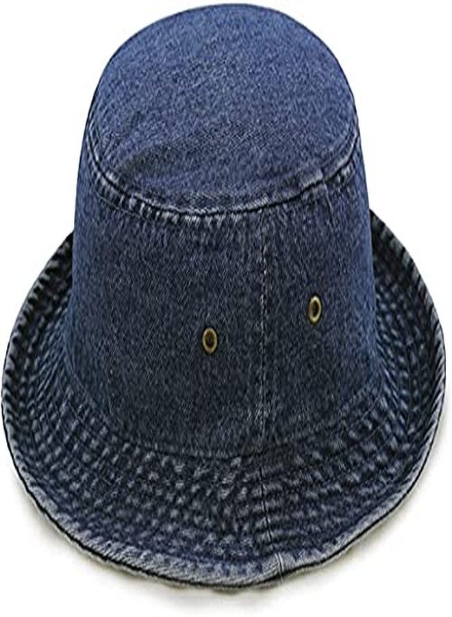 V3E قبعة دلو من قماش الدنيم للنساء والفتيات من V3E مصنوعة من القطن بنسبة 100%، مناسبة لصيد الأسماك والرحلات الصيفية - (أزرق) - Image 3