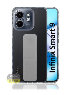 Generic For Infinix Smart 9 Shock Proof Silicone protection Clear Case Cover With Magnetic Hand Grip-Clear/Grey  - Image 1