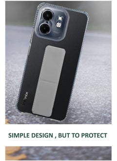 Generic For Infinix Smart 9 Shock Proof Silicone protection Clear Case Cover With Magnetic Hand Grip-Clear/Grey  - Image 3