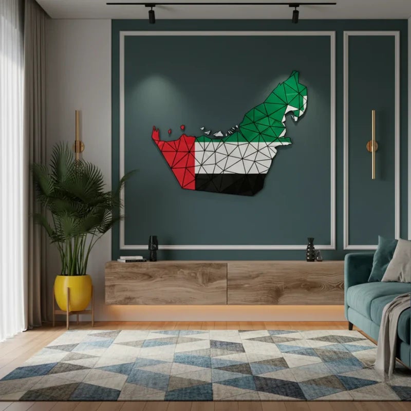 ARS UAE Map Acrylic Wall Art, UAE, Uae Flag – Premium Geometric UAE Flag Design, Glossy UV Printed Acrylic Wall Decor for Office Home Decor, Living Room & National Day Gift 60 x 70CM - Image 2