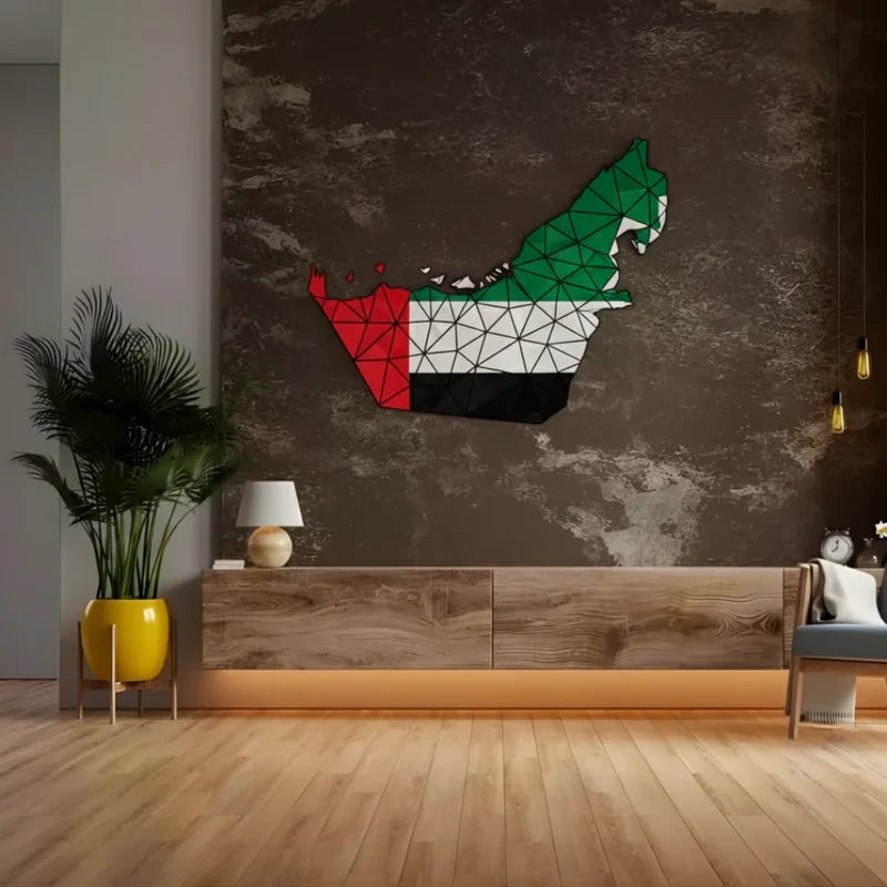 ARS UAE Map Acrylic Wall Art, UAE, Uae Flag – Premium Geometric UAE Flag Design, Glossy UV Printed Acrylic Wall Decor for Office Home Decor, Living Room & National Day Gift 60 x 70CM - Image 3