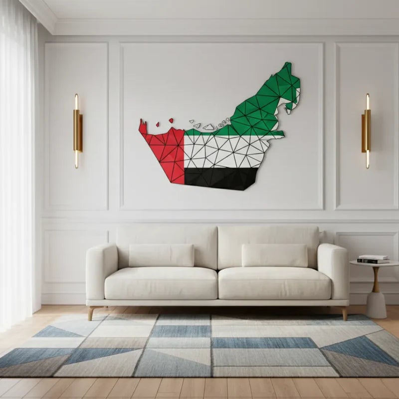 ARS UAE Map Acrylic Wall Art, UAE, Uae Flag – Premium Geometric UAE Flag Design, Glossy UV Printed Acrylic Wall Decor for Office Home Decor, Living Room & National Day Gift 60 x 70CM - Image 1