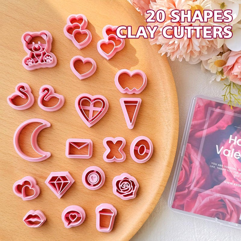 Keoker Valentine's Day Clay Cutters, Valentines Polymer Clay Cutters for Earrings Making, 20 Shapes Valentines Clay Cutters, Swan Clay Cutters for Polymer Clay Jewelry (ALL1) - Image 3
