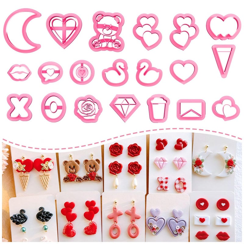 Keoker Valentine's Day Clay Cutters, Valentines Polymer Clay Cutters for Earrings Making, 20 Shapes Valentines Clay Cutters, Swan Clay Cutters for Polymer Clay Jewelry (ALL1) - Image 1