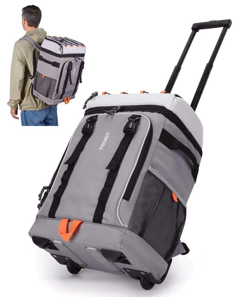 TOURIT 50 Cans Rolling Backpack Double Deck DualBar Handle Travel Soft Cooler Bag with Wheels 30L Space Beach Cooler Size 181531311Grey - Image 2