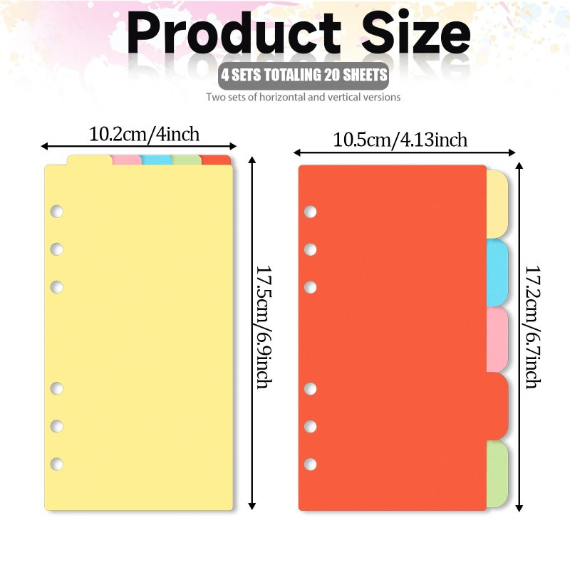 salbsever 4PCS A6 Dividers with Tabs 6 Hole, Notebook Tabs, 2 Sets Vertical & Horizontal, Index Page Cards - Image 2