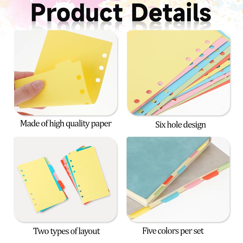 salbsever 4PCS A6 Dividers with Tabs 6 Hole, Notebook Tabs, 2 Sets Vertical & Horizontal, Index Page Cards - Image 3