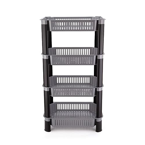 PULSBERY Plastic Vegetable Trolley Rack for Kitchen Storage Vegetable Organizer,Stand for KitchenBasket,Office,Bedroom,Kitchen,Bathroom,Fruits Onion Potato Stand(4Layer, Grey) - Image 2