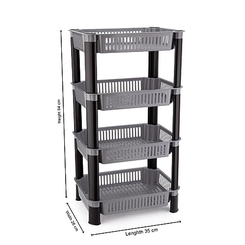 PULSBERY Plastic Vegetable Trolley Rack for Kitchen Storage Vegetable Organizer,Stand for KitchenBasket,Office,Bedroom,Kitchen,Bathroom,Fruits Onion Potato Stand(4Layer, Grey) - Image 3