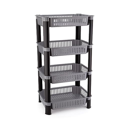 PULSBERY Plastic Vegetable Trolley Rack for Kitchen Storage Vegetable Organizer,Stand for KitchenBasket,Office,Bedroom,Kitchen,Bathroom,Fruits Onion Potato Stand(4Layer, Grey) - Image 1