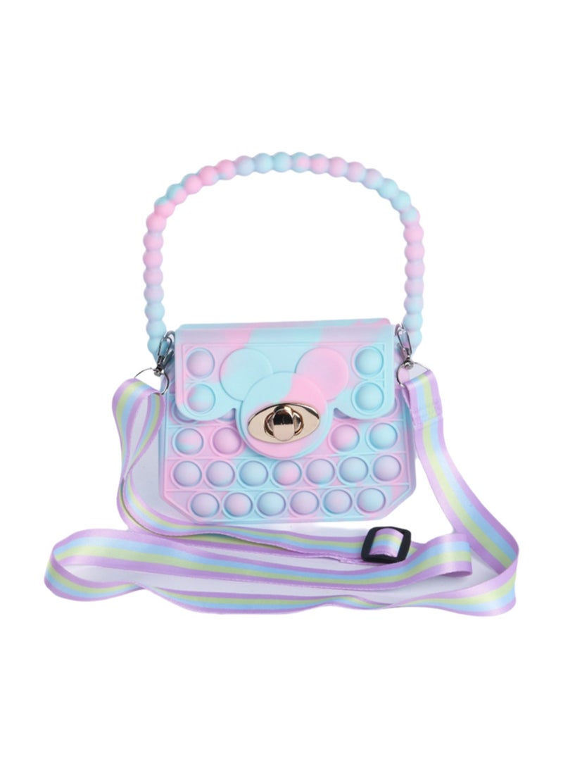 Blue And Pink Color + Shoulder Strap Pop Wallet Bag Fidget Toy, Girl Sensory Pop Tote Bag, Push Bubble Stress Relief Wallet Toy, Back To School Supplies, Kids Backpack Birthday Gift - Image 1