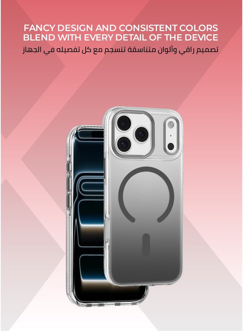 زوندا كفر كريستال ايدج ايفون 17 برو ماكس ماج سيف لون رمادي - أزرار معدنية متينة لاستجابة عالية،  إطار من مادة TPU المرنة  لتعزز الحماية، متوافق مع ملحقات MagSafe. - Image 2