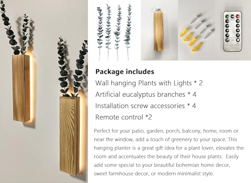 Comtelek Artificial Eucalyptus with LED Lights Wall Planters Rustic Wall Decor with Lights Wall Sconces Fake Vines for Room Decor Home Bedroom Living Room Bathroom Hanging Vase for Dried Flowers Faux Plants - Image 3