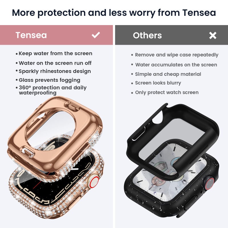 Tensea [2 in 1 for Waterproof Apple Watch Screen Protector Case 40mm SE 3/SE 2nd Generation/SE/Series 6/5/4 Accessories, 360 iWatch Diamond Front Bumper with Glass, Bling Face Cover Women, 40 mm - Image 2