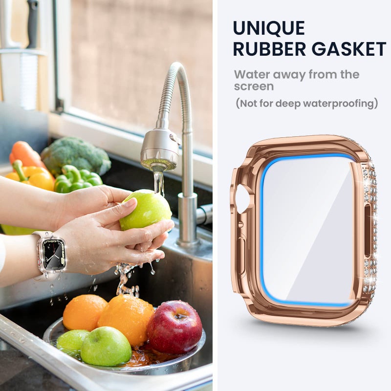 Tensea [2 in 1 for Waterproof Apple Watch Screen Protector Case 40mm SE 3/SE 2nd Generation/SE/Series 6/5/4 Accessories, 360 iWatch Diamond Front Bumper with Glass, Bling Face Cover Women, 40 mm - Image 4