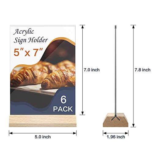 DunGu 5x7 Acrylic Sign Holder - T Shape Clear Flyer Holder with Wood Base, 6 Pack Double Sided Picture Frames, Plastic Table Menu Display Stand for Wedding, Office, School, Restaurant - Image 3