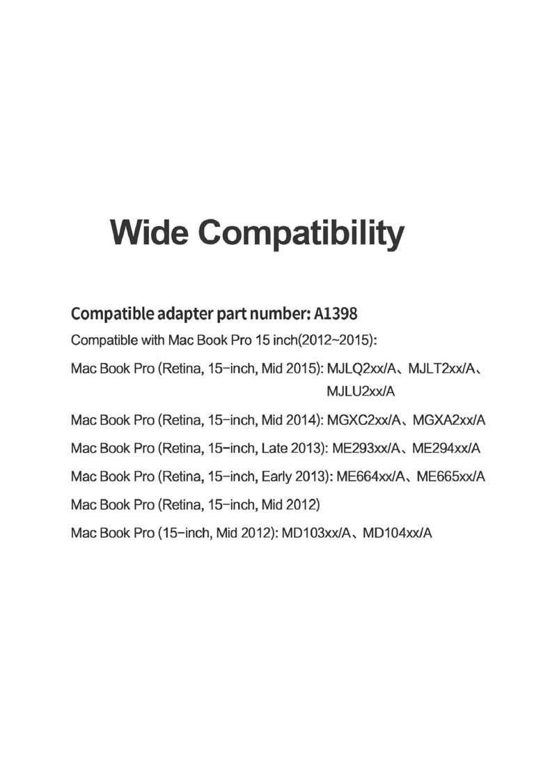 85W Magnetic T-Tip MacBook Pro Charger Cable Replacement for MacBook 13, 15, and 17-inch MacBook Pro 2012~2015 Model A1424 A1398 A1425 A1502