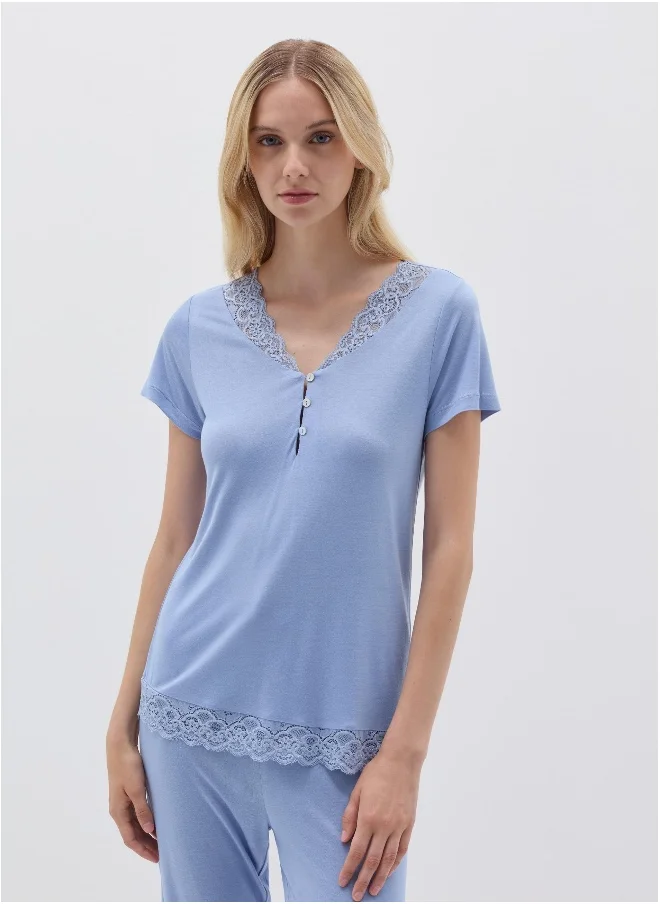 او في اس Pyjama top in viscose with short sleeves