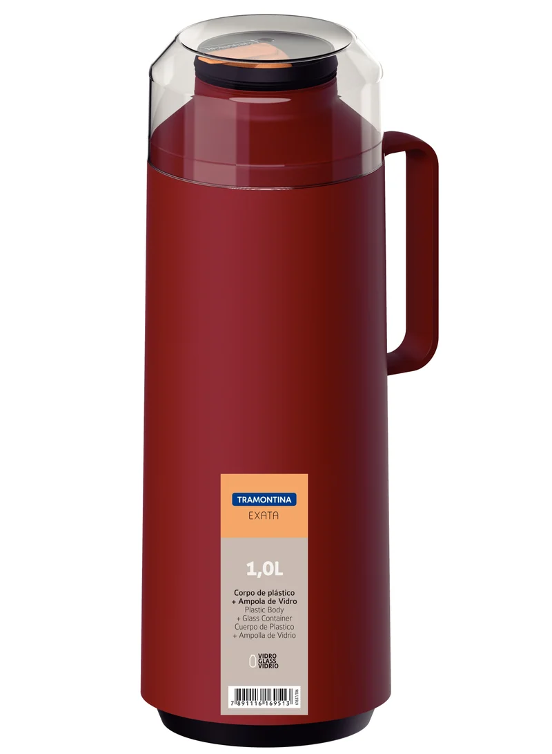 TRAMONTINA Tramontina Exata Red Plastic Thermal Beverage Dispenser with 1 Liter Glass Liner and Plastic Lid