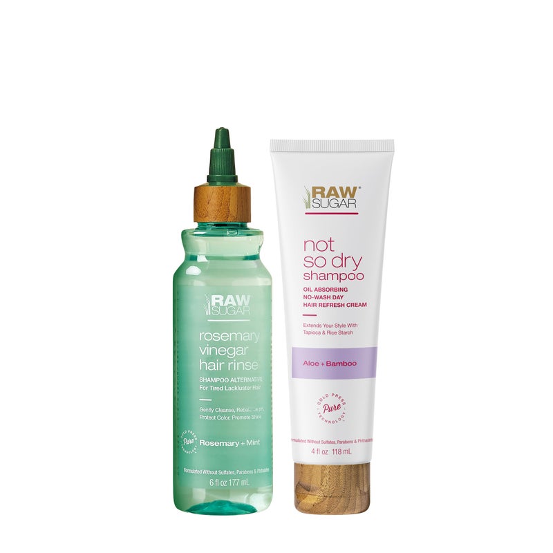 Raw Sugar Hair Care & Styling Kit - Rosemary + Apple Cider Vinegar Rinse & Not So Dry Shampoo, Formulated without Sulfates + Parabens, Cruelty Free & Vegan - Image 1