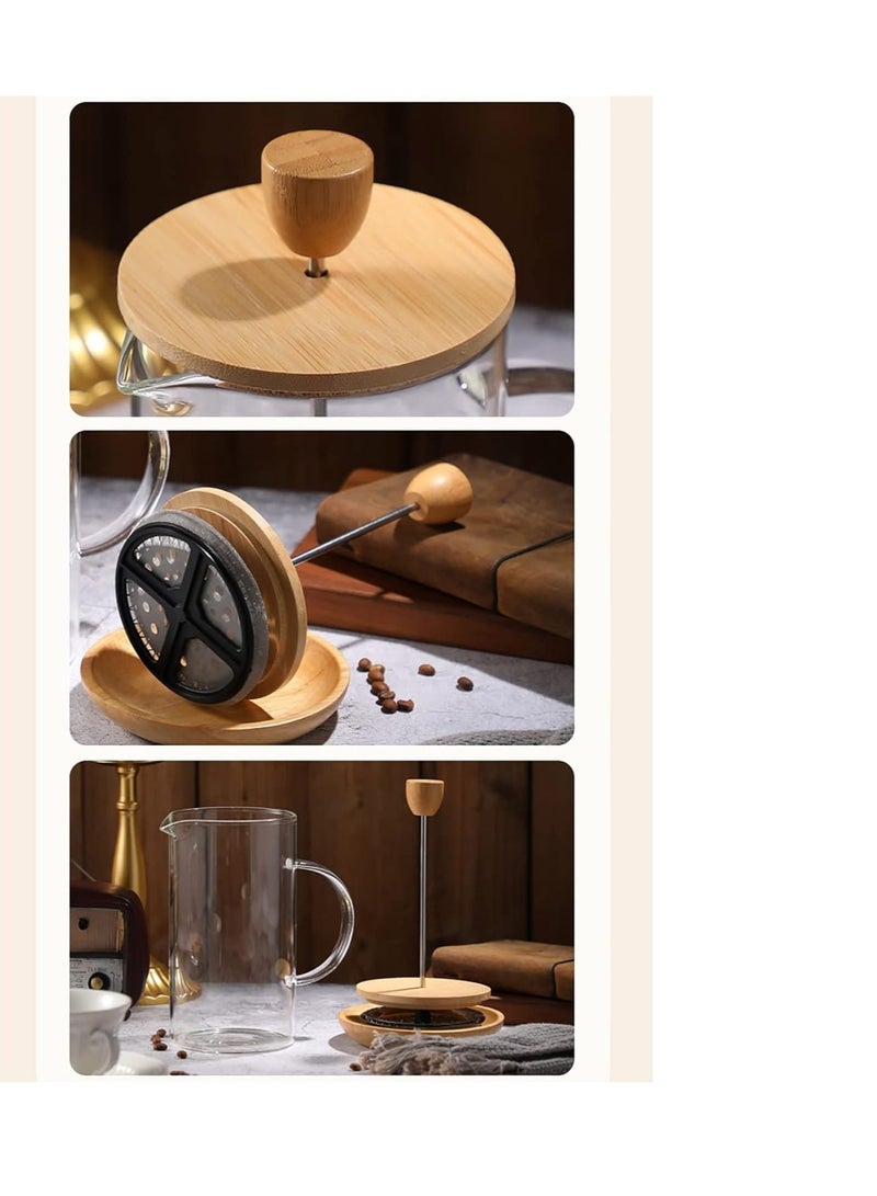 French Press Coffee and Tea Maker - Glass Pot with 304 Stainless Steel Filter, Bamboo Lid - Heat Resistant, Safe, and Easy to Clean, 350ml  - Image 3