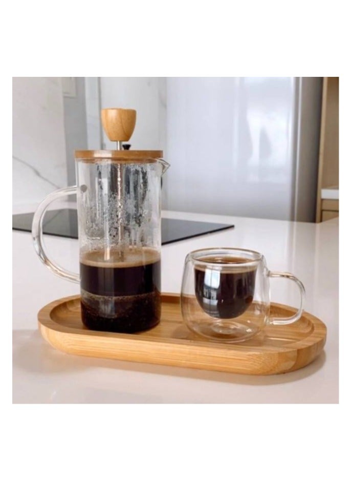 French Press Coffee and Tea Maker - Glass Pot with 304 Stainless Steel Filter, Bamboo Lid - Heat Resistant, Safe, and Easy to Clean, 350ml  - Image 4