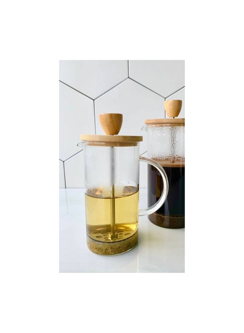 French Press Coffee and Tea Maker - Glass Pot with 304 Stainless Steel Filter, Bamboo Lid - Heat Resistant, Safe, and Easy to Clean, 350ml  - Image 2