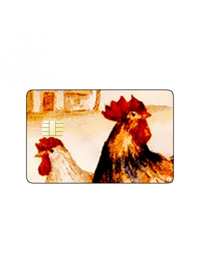 RKN PRINTED BANK CARD STICKER Colorful Rooster And Chicken Drawing With Flowers - Image 1