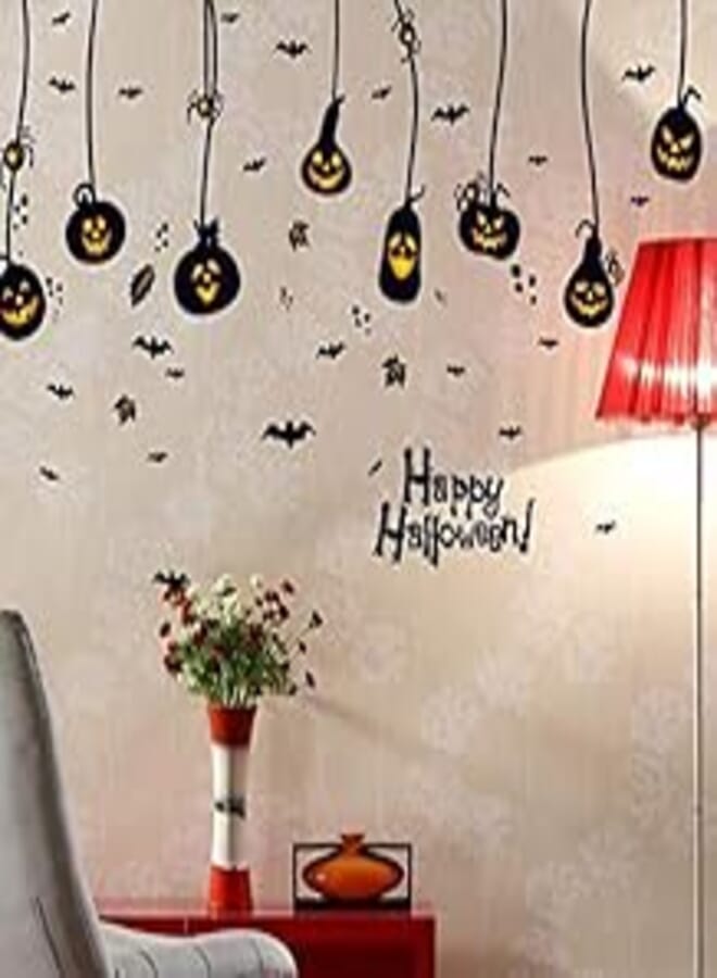OR Halloween Wall Sticker Pumpkin chandelier Sticker Shop Window Sticker Bedroom Living Room Wall Sticker Halloween pumpkin lantern TV Background Wall Sticker