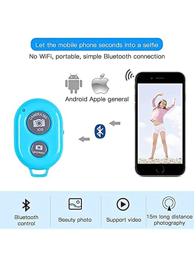 2PCS Bluetooth Remote Control Button Wireless Controller Self-Timer Camera Stick Shutter Release Phone Monopod Shutter Long Distance Selfie Compatible with IOS Iphone Ipad Android (Blue)