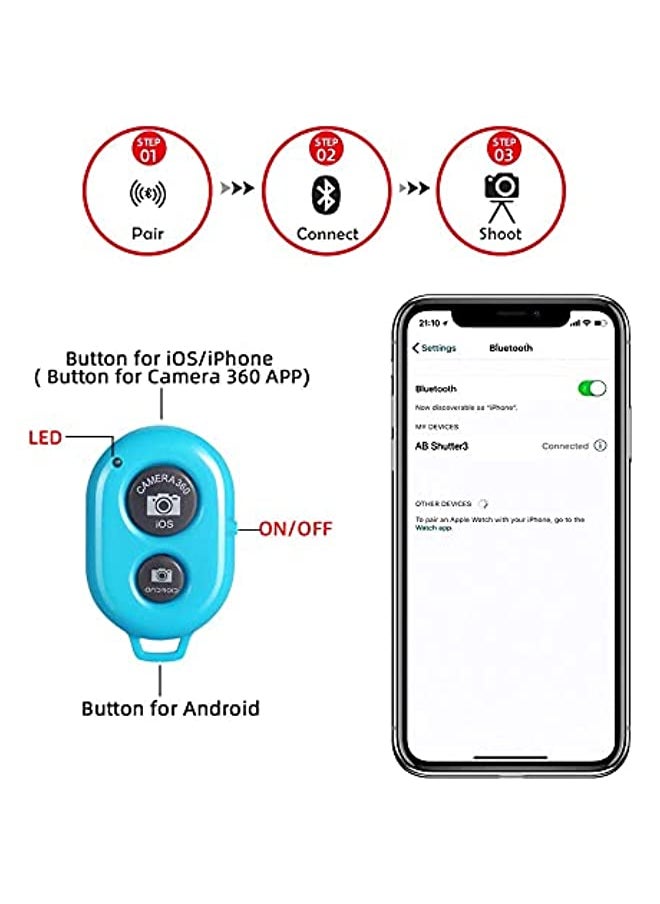 2PCS Bluetooth Remote Control Button Wireless Controller Self-Timer Camera Stick Shutter Release Phone Monopod Shutter Long Distance Selfie Compatible with IOS Iphone Ipad Android (Blue)