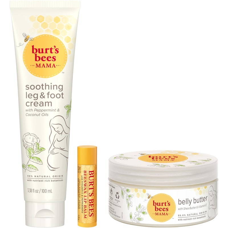 Burt's Bees Pregnancy Essentials Christmas Gifts Set, 3 Baby Shower Products & Must Have Baby Registry Items, Nourishing Skincare for Mom to be - Mama Belly Butter, Original Lip Balm, Leg & Foot Cream - Image 2