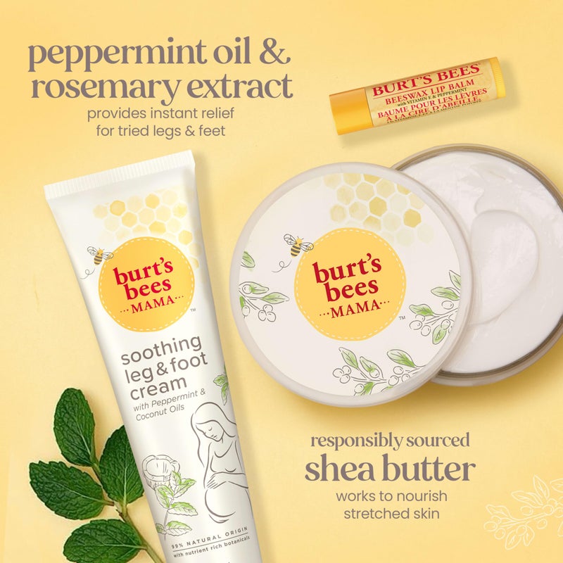 Burt's Bees Pregnancy Essentials Christmas Gifts Set, 3 Baby Shower Products & Must Have Baby Registry Items, Nourishing Skincare for Mom to be - Mama Belly Butter, Original Lip Balm, Leg & Foot Cream - Image 4