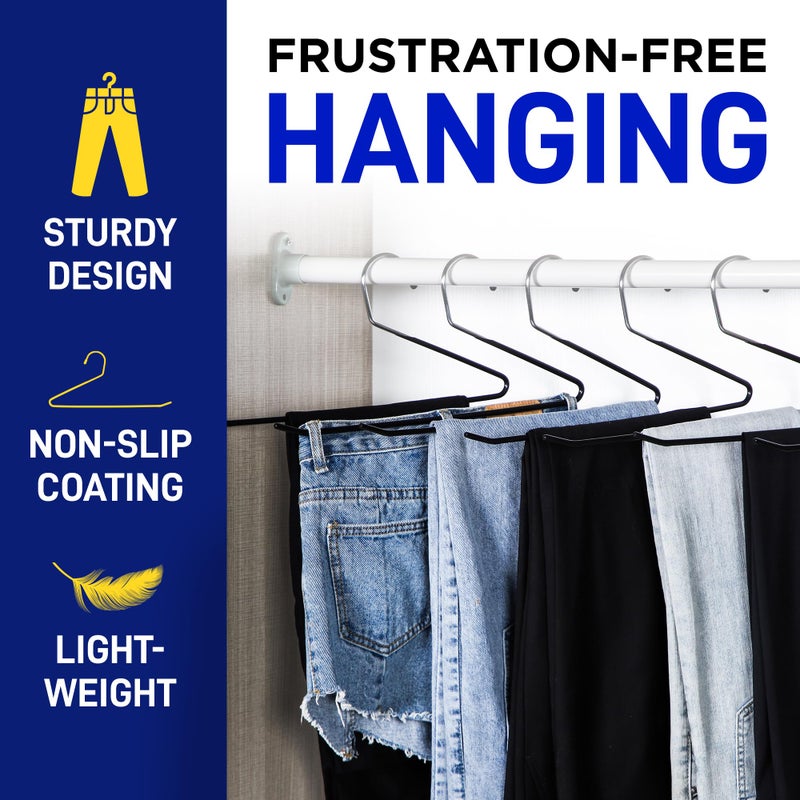 لايف ماستر مجموعة شماعات السراويل المعدنية من Lifemaster - 20 قطعة أنيقة غير قابلة للانزلاق، مجموعة شماعات موفرة للمساحة للسراويل والبطانيات والجينز مع طلاء مطاطي وتصميم أنيق مفتوح - أسود - Image 3