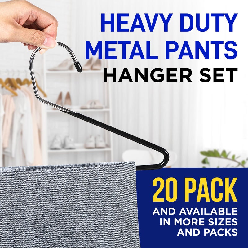 لايف ماستر مجموعة شماعات السراويل المعدنية من Lifemaster - 20 قطعة أنيقة غير قابلة للانزلاق، مجموعة شماعات موفرة للمساحة للسراويل والبطانيات والجينز مع طلاء مطاطي وتصميم أنيق مفتوح - أسود - Image 4