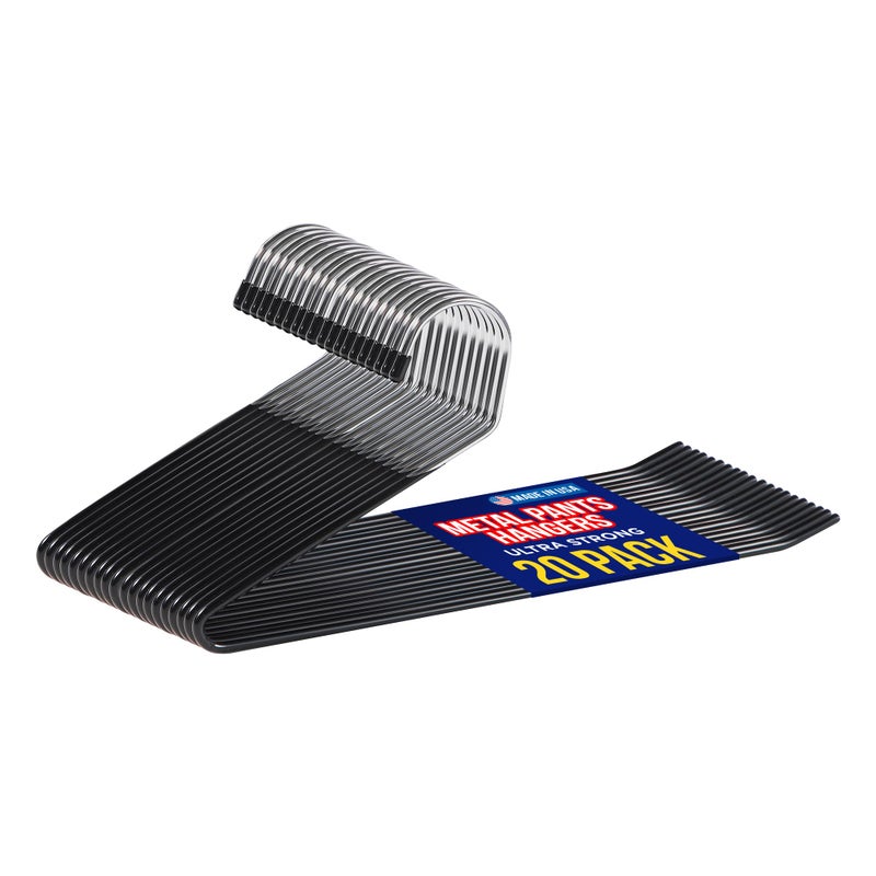 لايف ماستر مجموعة شماعات السراويل المعدنية من Lifemaster - 20 قطعة أنيقة غير قابلة للانزلاق، مجموعة شماعات موفرة للمساحة للسراويل والبطانيات والجينز مع طلاء مطاطي وتصميم أنيق مفتوح - أسود - Image 1