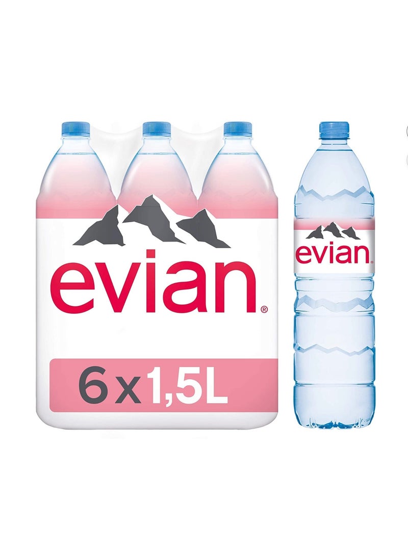 إيفيان Evian Natural Mineral Water, 6 x 1.5 Liter Bottles Pack of 6 - Image 2