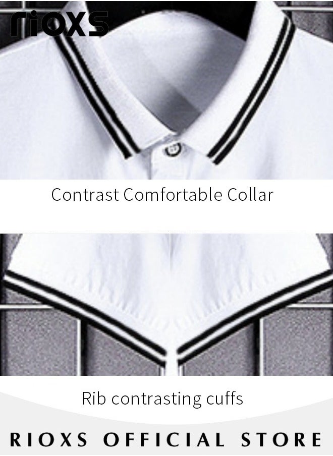 RIOXS - Men's Slim-fit Polo Shirt, Basic Short Sleeve T-Shirt, Comfy Breathable Shirt, Classic 3-Button Closure Tops, Reliable Option for Any Man Seeking Comfort without Compromising on Style - Image 1
