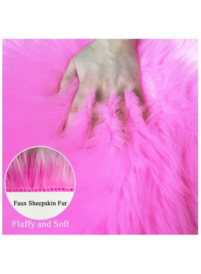 DSHXL Faux Sheepskin Fur Fuzzy Rug with Rug Grippers for Hot Pink Area Rug, 2x3 Ft Small Furry Rugs, Bedside Fluffy Rug Fur Rugs for Bedroom, Living Room, Home Decor, Photography - Image 2