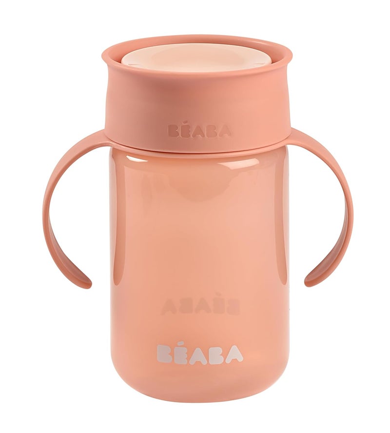 Baba Beaba 360° Baby Learning Cup with Anti-Drip Disc, Patented Anti-Leak System, Dual Handle & Spillproof Sippy Cup for Toddlers, Lightweight & Easy Grip Removable Handles, 340 ml, Pink, 12 Months+ - Image 1