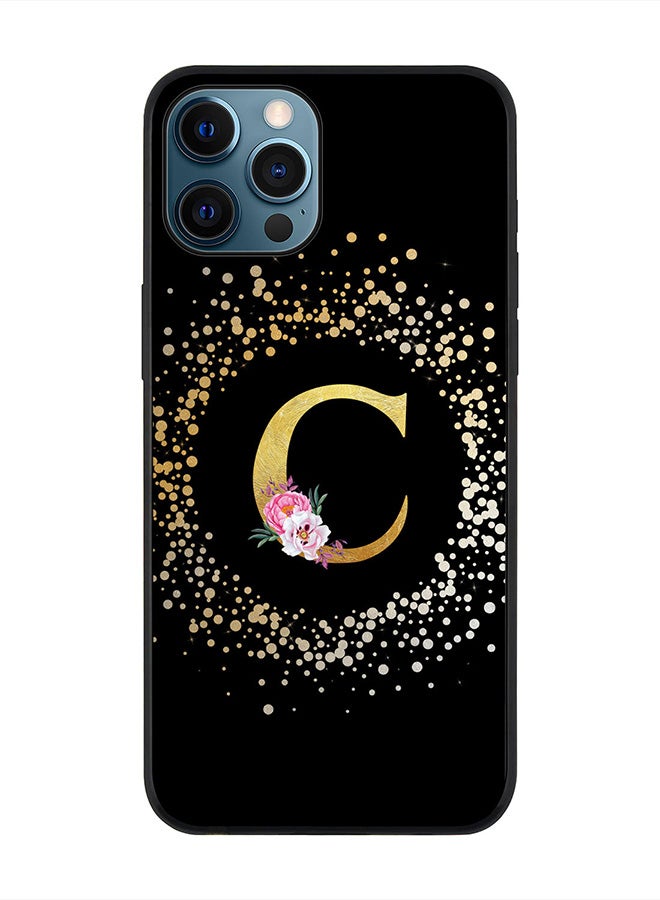 Stylizedd Rugged Black edge case for Apple iPhone 12 Pro Max, Soft Flexible Phone case Custom Monogram Initial Letter Floral Pattern Alphabet - C (Black) - Image 1