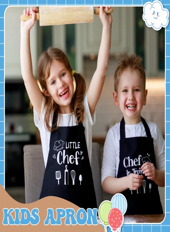 XLSXEXCL 2 Pack Kids Apron and Chef Hat Adjustable Kitchen Cooking Apron with Pockets Kids Funny Apron Chef Dress up Role Play for Girls Boys Baking Painting Art Gardening, Black - Image 4
